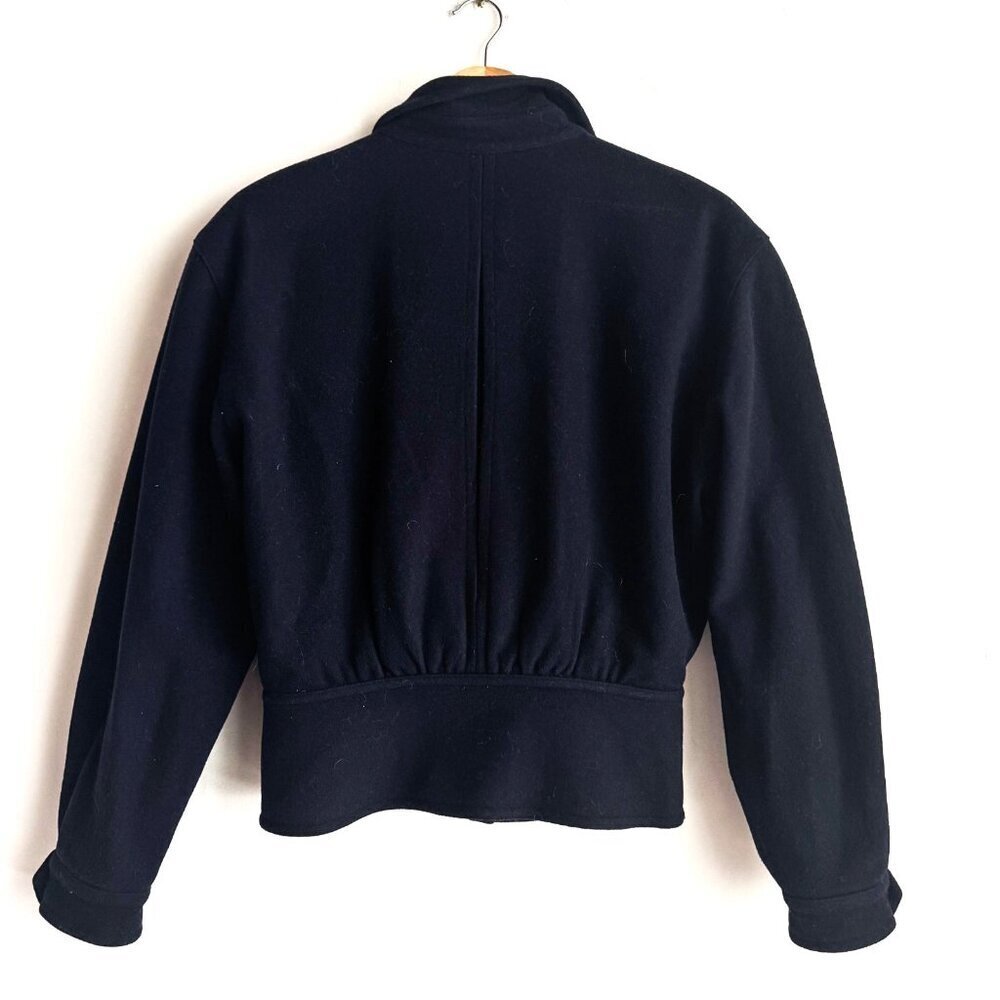 Vintage Crisca Navy Blue Wool Cropped Gold Button Jacket S/M - Picture 7 of 7